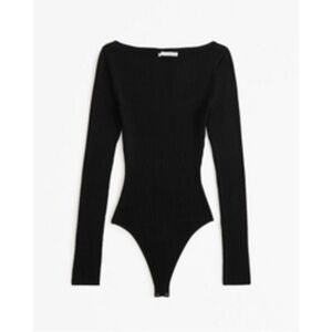 A&F Long-Sleeve Cotton-Blend Seamless Wide-Neck Bodysuit Black